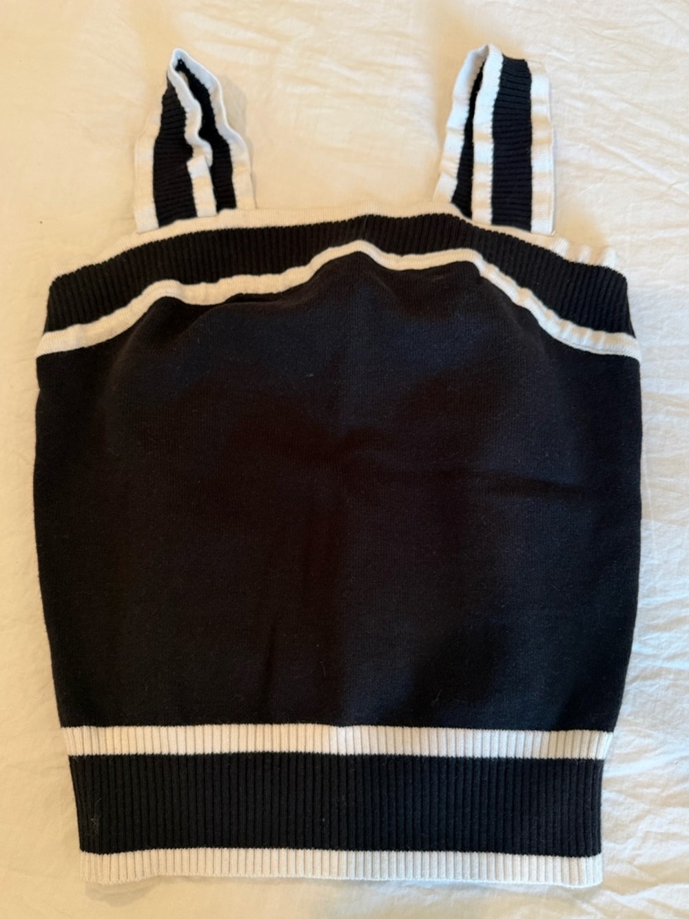 Black Knit Tank with White Stripe Trim